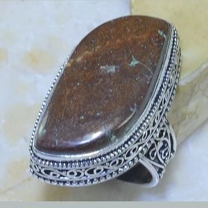 New Oversized Pinolith Jasper Silver Ring.